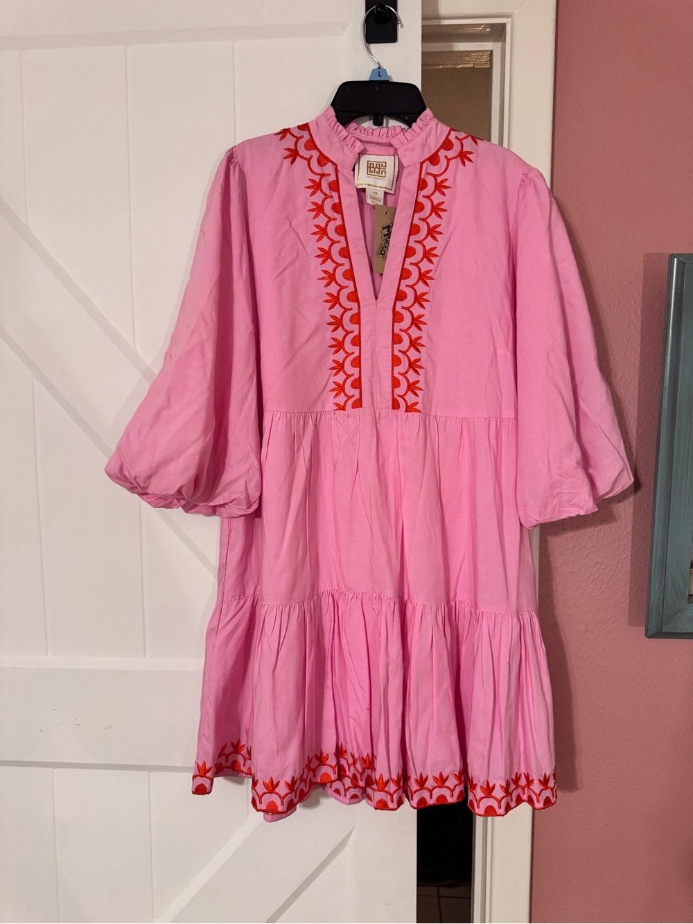 Emily McCarthy Pink Embroidered Dress. NWT, Size XS